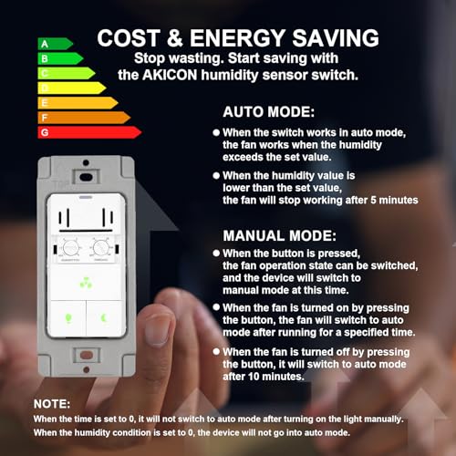 Akicon Humidity Sensor Switch For Bathroom Exhaust Fan With Light thumb #1