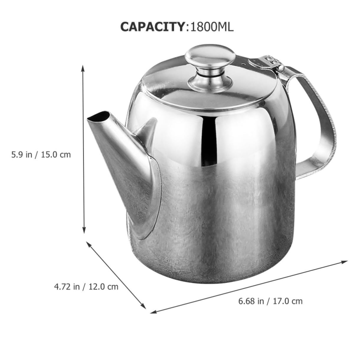 INOOMP Tetera Diseño Clásico de Acero Inoxidable para Cocina Capacidad de 1800ml y Asa Resistente, Adecuado Hogar y Suministros Salón de Té