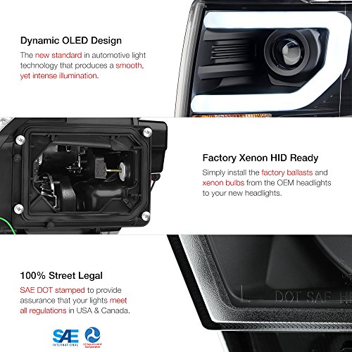 [For 2013-2014 Ford F150 Pickup Truck Xenon Hid Model] Oled Neon Tube Black Projector Headlight Headlamp Assembly, Driver & Passenger Side #TOP1