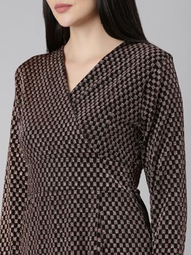 Image of SHOWOFFFF Women Self Design Wrap Party Dress | V Neck Full Sleeves Jersey Dress for Womens | Above Knee Dress for Women's