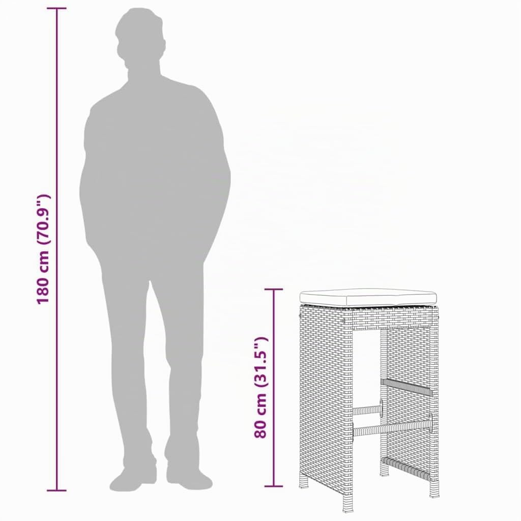 vidaXL Tabourets de Bar Jardin Coussins Lot de 2 Noir résine tressée, Tabouret, Tabouret de Bar extérieur, Chaise de Bar, Tabouret de Jardin