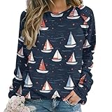 Design intemporel : ce sweat-shirt à col rond imprimé bateau rouge et bleu pour femme dispose d'un style classique à col rond orné d'un design imprimé élégant qui met en valeur votre personnalité unique. Améliorez votre garde-robe avec ces vêtements d'automne pour femme qui allient élégance classique et style moderne