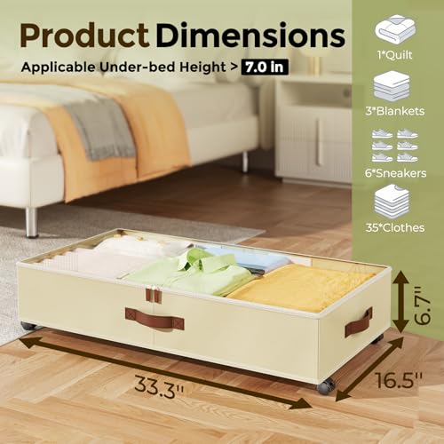 LAMU-Under-Bed-Storage-with-Wheels-2-Pack-Under-Bed-Storage-Containers-with-Clear-Lids-Label-Rolling-Under-Bed-Drawers-for-Clothes-Shoes-Blankets-Beige