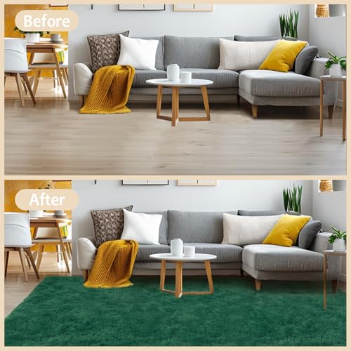 6 x 9 Rugs for Living Room, Large Fluffy Dark Green Area Rugs for Bedroom, Soft Carpet Shag Kids Room Rug, Non-Slip Fuzzy Rugs Indoor (6ft x 9ft, Dark Green)