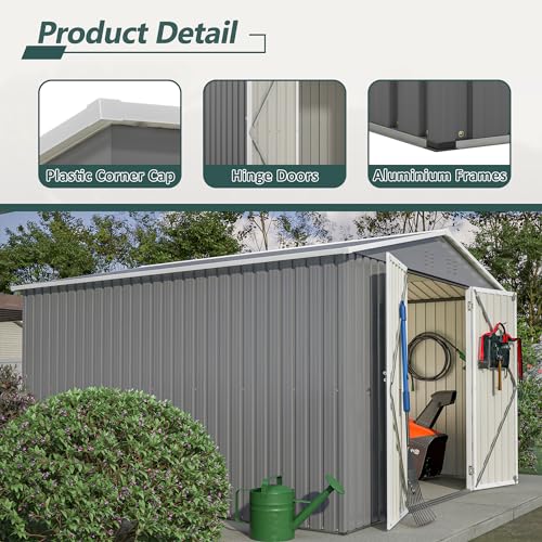 Image of YOPTO 10x10 FT Outdoor Storage Shed,Metal Shed W /Updated Frame Structure & Lockable Door,Garden Tool House W /Air Vent & Sloped Roof,for Backyard,Patio,Lawn,Grey