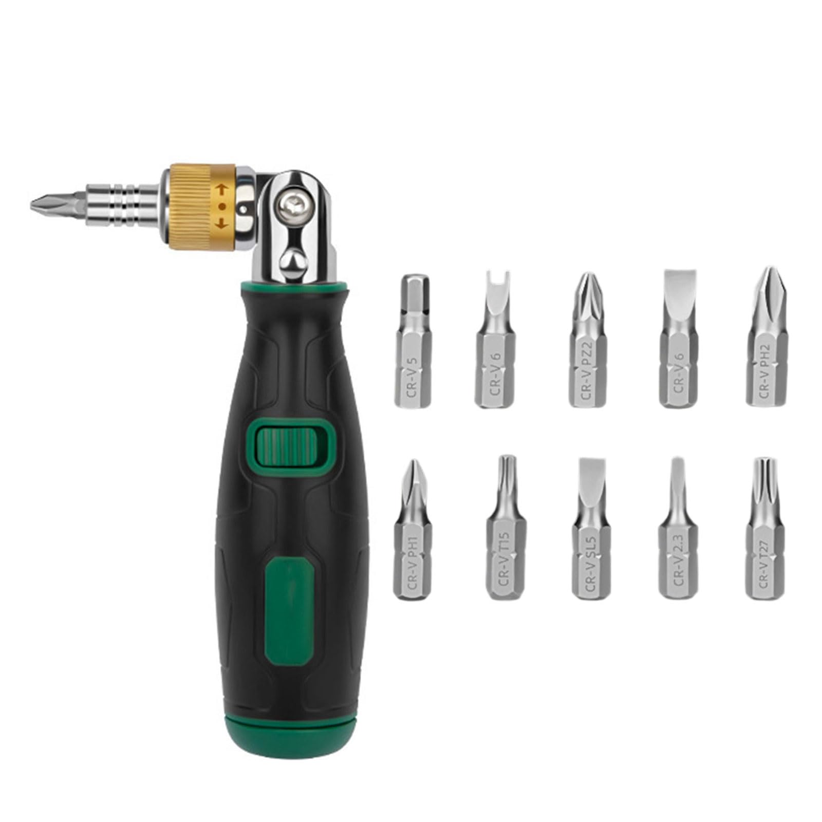 10 in 1 Carbon Steel Ratcheting Screwdriver Set Multiple Position Rotation Ergonomic Handle Compact Portable Tool Organizers Resistant Multiple Bit Screwdriver