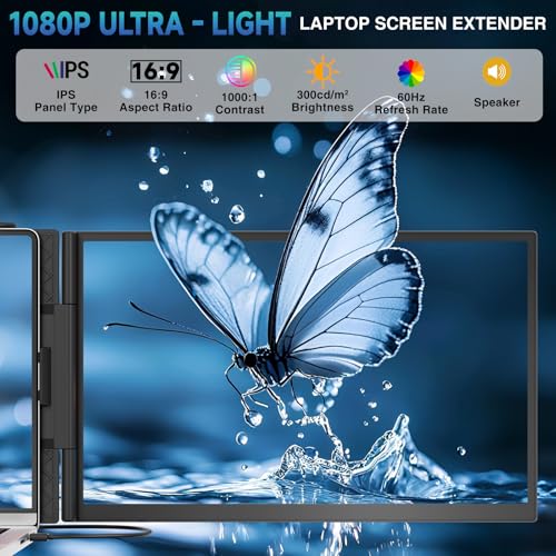 Image of Laptop Screen Extender, 2025 Upgraded Ultra-Thin 14 inch FHD 1080P Portable Monitor, Lightweight Dual Laptop Monitor Extender for 13-17.3 inch Laptops, Plug n Play for Windows /Mac /Android