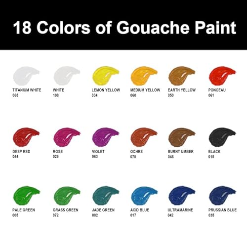 Himi Gouache Paints Set, 18 Colors, 30G, Jelly Gouache Paint Set, Non Toxic Paint For Canvas And Paper, Art Supplies For Professionals, And More (Green Case #TOP1