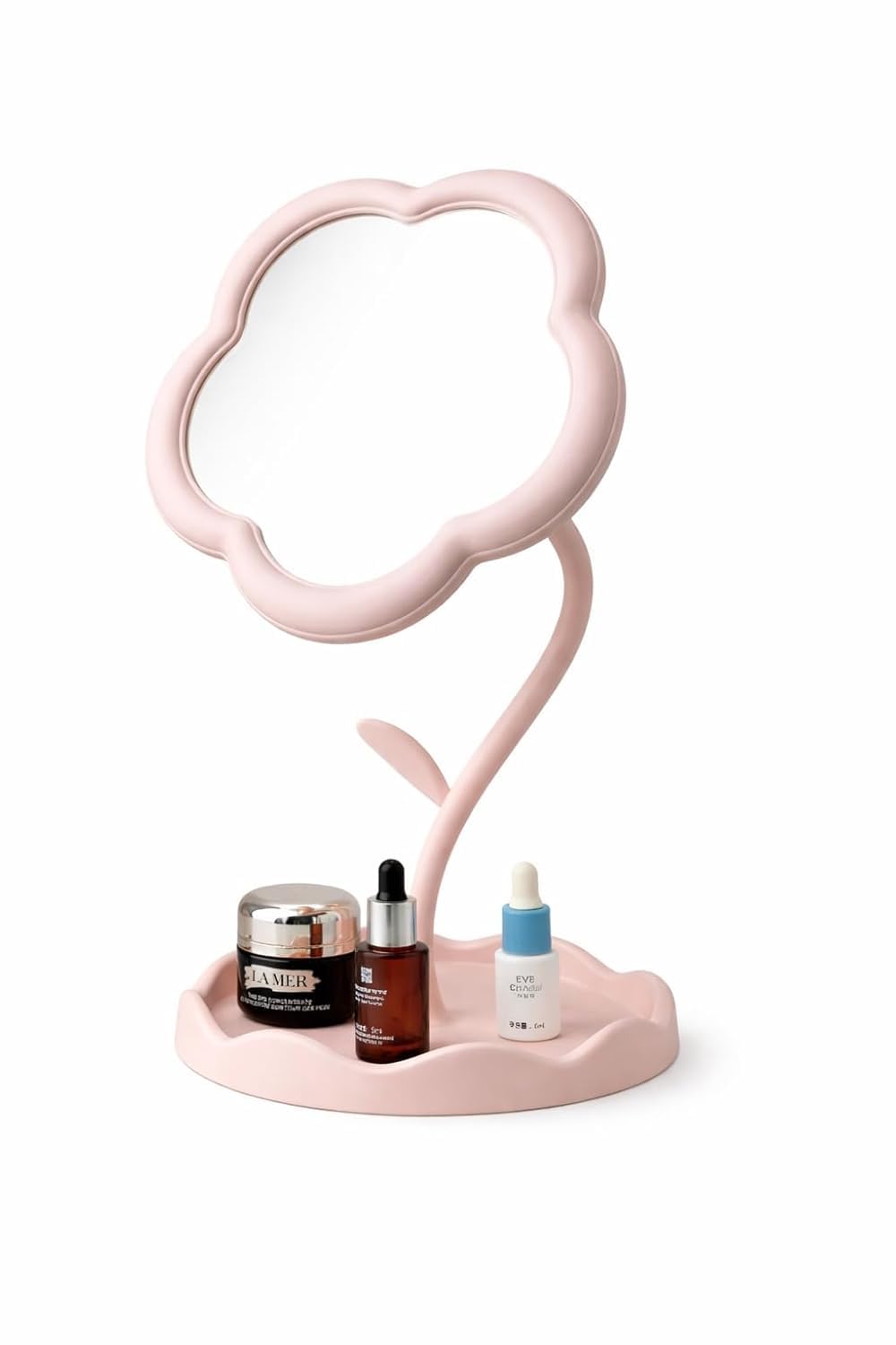 Flower Cloud Shape Vanity Mirror with Storage Tray, Pink, Tabletop Makeup Mirror for Dressing Table-image-16