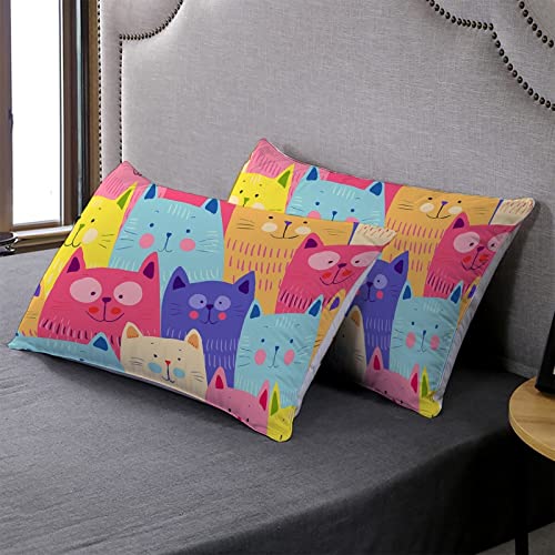Bailipromise Kids Cute Cat Comforter Set Cartoon Pet Cats Bedding Set 3Pcs Full Size For Boys Girls Kitten Print Cotton Alternative Duvet Set Cat Lover's Animal Themed Quilt Set Bedroom Collection #TOP2
