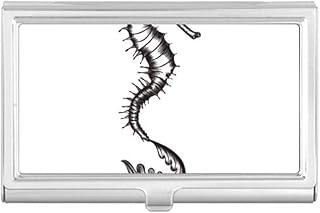 Hippocampus Marine Life Black Illustration Business Card Holder Case Pocket Box Wallet