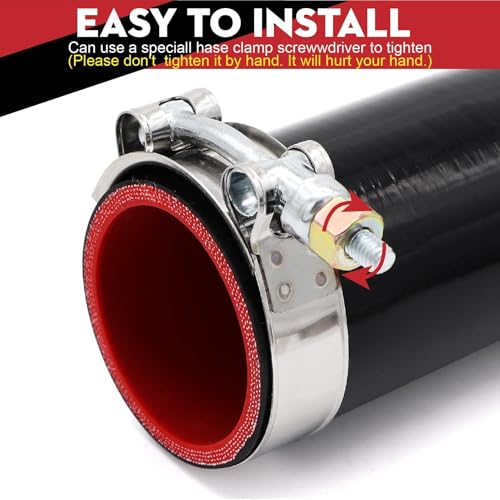 Image of 2 inch ID (51mm) Straight Silicone Hose Coupler 8 inch Long, 4-Ply Reinforced 5mm Thick, Straight Turbo Intake Pipe with 2x Stainless Steel T-Bolt Clamps - for Intercooler, Charge Pipe, Cold Air Intake