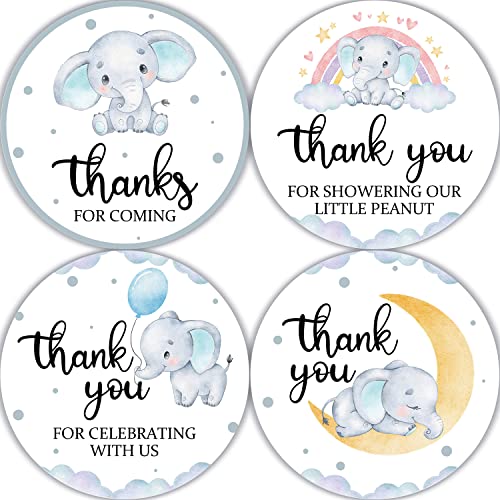 80 calcomanías de agradecimiento con diseño de elefante, decoración de fiesta de cumpleaños para baby shower, fiesta temática de elefante, decoración de bolsas de regalo, 4 calcomanías de diseño