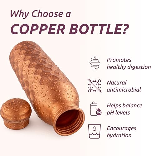 Image of 100% Pure Copper Water Bottle for Drinking 34 Oz-Honeycomb | Wide Mouth, Extra Large Ayurvedic Copper Water Bottle with Straw - Handcrafted Leak-Proof Vessel, Reusable & BPA-Free