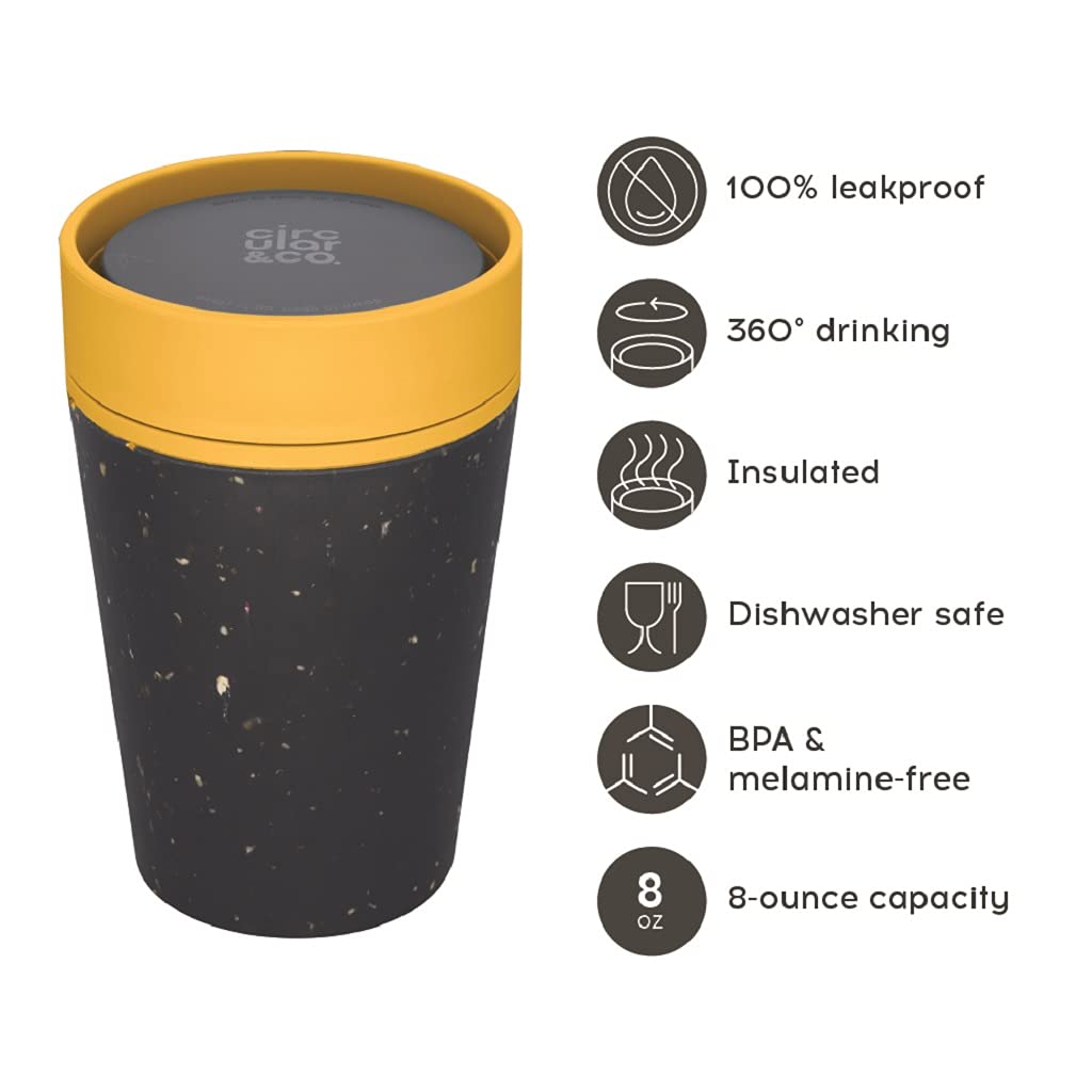 Amazon.com: Circular and Co Leakproof Reusable Coffee Cup 8oz/227ml - The  World's First Travel Mug Made from Recycled Cups, 100% Leak-Proof,  Sustainable & Insulated. (Black & Electric Mustard) : Sports & Outdoors