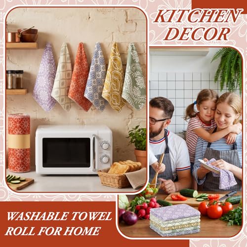 Image of Redbaker 30 Pcs Reusable Paper Towels Rolls Towels Bulk Kitchen Washable Paperless Cloth Cotton Hand Napkins with Cardboard Reusable Napkins for Kitchen Bathroom (Bohemian)