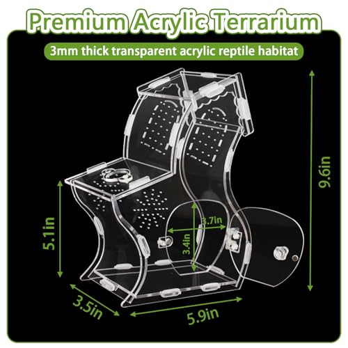 Image of Premium 3mm Acrylic Terrarium for Jumping Spiders & Tarantulas | 5.9 inchx9.4 inchx3.5 inch Tall Arboreal Enclosure with Magnetic Doors & 1mm Micro-Vents | Escape-Proof Habitat for Mantis, Reptiles, Frogs