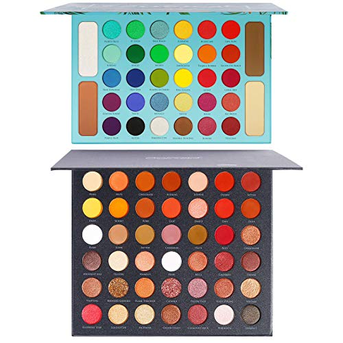 Docolor 34 Colors Tropical Eyeshadow Palette Highlight & Contour Makeup Palette + 42 Colors Pro Eeyshadow Palette Pigmented Matte Shimmer Metallic Blendable Soft Cream Powder Makeup Eye Shadow Palette