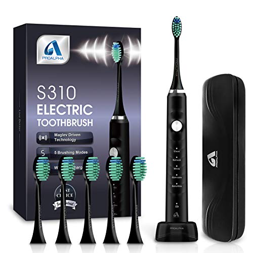 電動歯ブラシ 音波歯ブラシ ソニック USB充電式 IPX7防水 替えブラシ5本 5つのモード 歯ブラシ 電動歯磨き オートタイマー機能搭載 収納ケース付き 携帯便利 歯垢除去 歯周病予防 ホワイトニング 電動 歯ブラシ 高級感のあるブラック メーカー一年保障