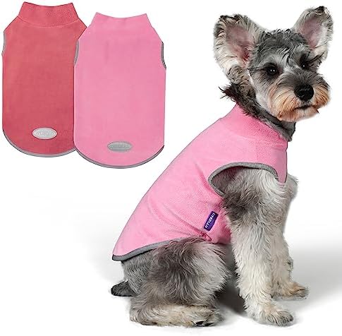 cyeollo 2 Pack Fleece Dog Sweater Vest Dog Sweatshirt Reflective Lightweight Dog Clothes for Small Dogs Boy Girl Pet Apparel Pink, Fuschia, M