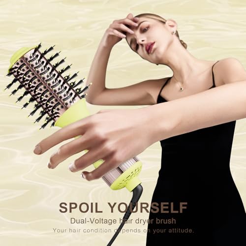 Image of Travel Brush Blow Dryer, Dual Voltage Hair Dryer Brush - Cepillo Secador De Cabello 2 inch Oval Size Hair Curler /Straightener Portable Mini Hair Styling Tools(Auto Dual Voltage & No Converter Needed)