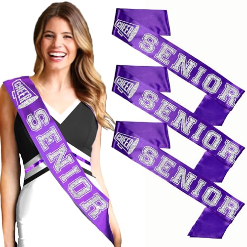 Cheer Senior Sash Purple - PREMIUM GRADE SATIN High School Senior Party Violet Sashes - Cheer Squad Supplies