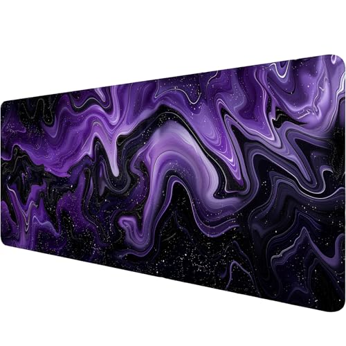 Dark Purple Ripples Desk Pad Mouse Pad Black Purple Lines Large Gaming Mouse Mat with Stitched Edges,Non-Slip Waterproof Rubber Base Mous Mat Office Computer Keyboard Laptop Home 31.5"x11.8"
