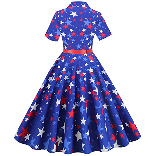 Image of 1950s Dresses for Women Vintage Rockabilly Retro Short Sleeve Tie Midi Dress Cocktail Party Evening Prom Gown