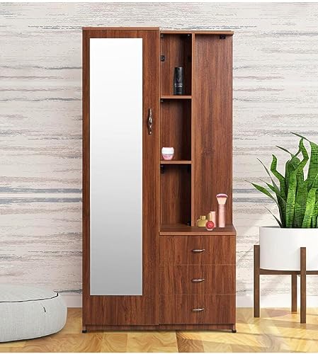 CASPIAN Engineered Wood Single Door Wooden Wardrobe (Rainforest Brown) | Pre-Assembled Furniture with Mirror & Vanity Dressing Table | Bedroom Clothes Storage Organizer with 5 Shelves & 3 Drawers CASPIAN Engineered Wood Single Door Wooden Wardrobe (Rainforest Brown) | Pre-Assembled Furniture with Mirror & Vanity Dressing Table | Bedroom Clothes Storage Organizer with 5 Shelves & 3 Drawers