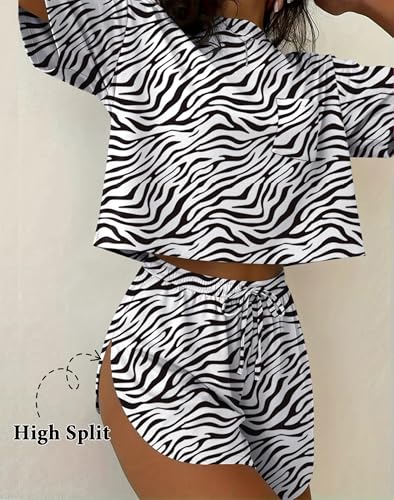 Image of Ekouaer Womens Pajama Sets Sexy Lounge Sets Side Split Short Pj Sets Cute Pjs 2 Piece Comfy Sleepwear Loungewear