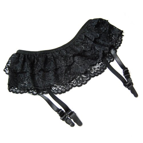 Sexy Black Double Layer Floral Lace Garter Belt Lingerie Skirt Stocking Suspender