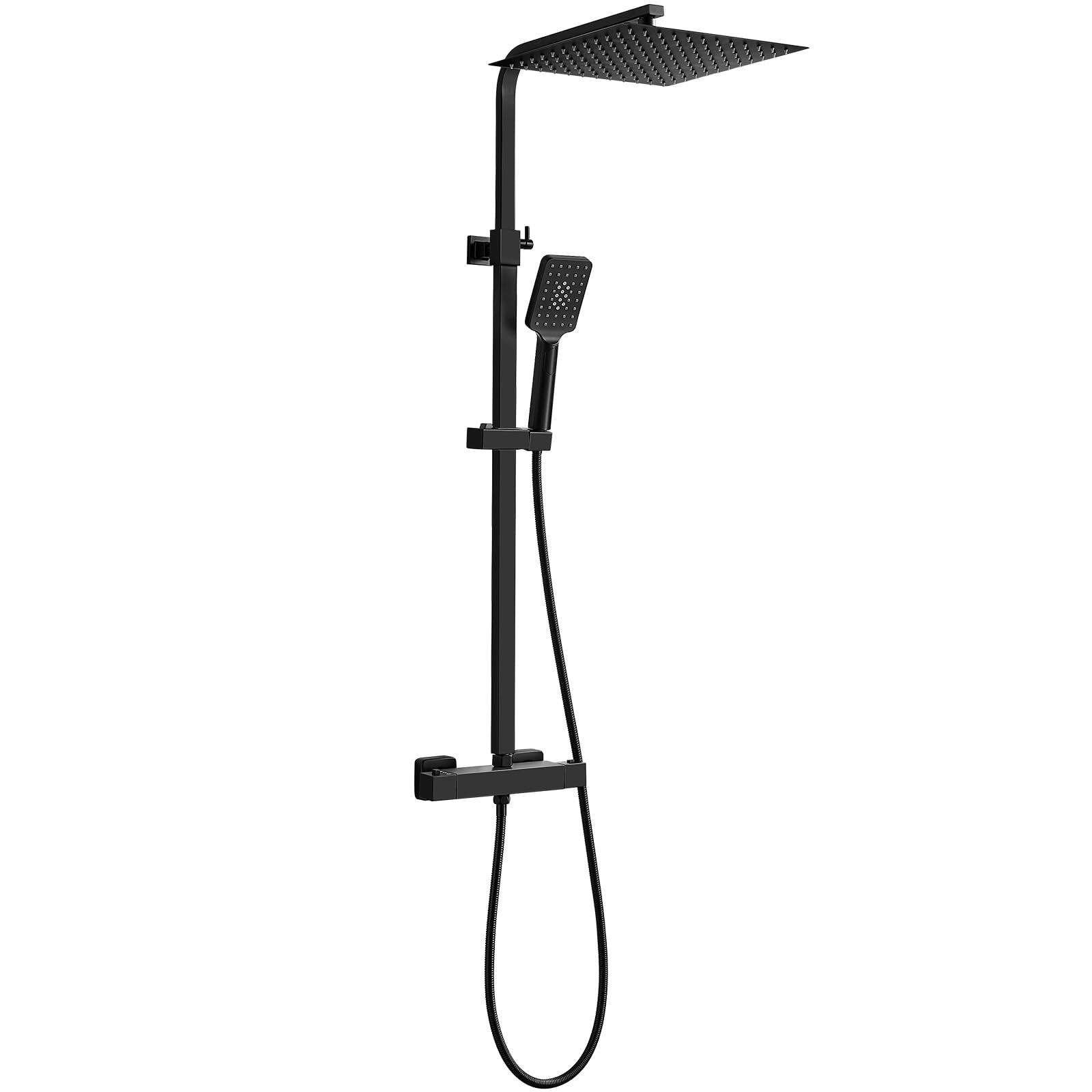 Duschsystem mit Thermostat Schwarz, Bevankly Duschset 30x30cm Regendusche
