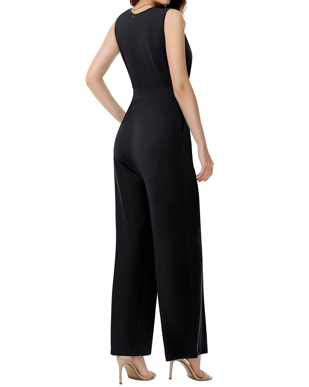 Tanmolo Damen Jumpsuit Elegant Festlich Sommer Ärmellos Overall Weites Bein Romper Mit Taschen Kurz