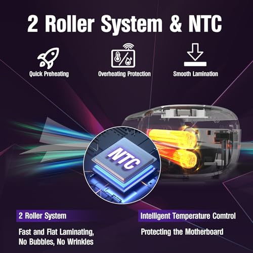 Laminator Machine, 9-Inch Letter Size Laminating Machine with 15 Laminating Pouches for Small Desktop, 4 in 1 Never Jam Thermal Laminator with Trimmer Corner Rounder for Office Sch image 2