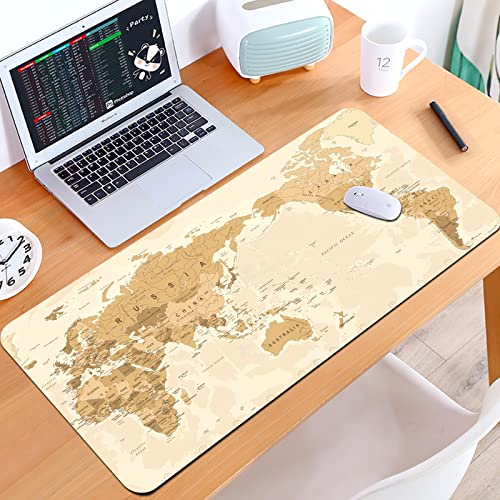 SHIVNAMI Alfombrilla Raton Grande Gaming Mouse Pad,Atlántico Marrón África Vintage Mapa del Mundo político Pacífico Centrado Amari,Lavable, Antideslizante Diseñada para Gamers, Trabajo de Oficina