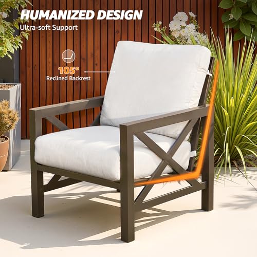 Image of NATURAL EXPRESSIONS 4 Pieces Patio Furniture Sets,Outdoor Sectional Metal Furniture Conversation Set with Loveseat Chair,2 Single Chairs 1 Metal Table,6.5 inch Beige Cushions for Yard,Garden