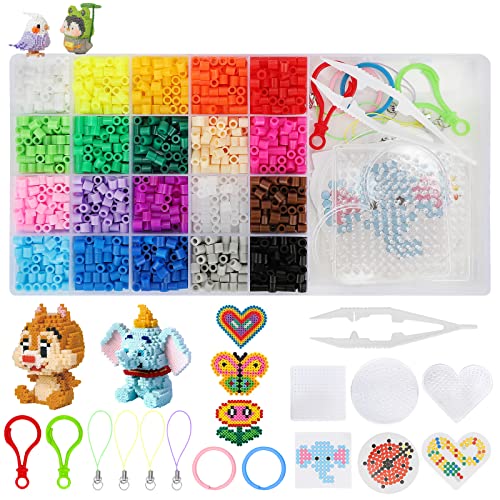 Bügelperlen Set, 2000 Bügelperlen Muster Steckperlen Platten Set für Kinder Steckperlen in Sortierbox Enthalten Pegboard Kreative DIY Kit Weihnachten Geburtstag Geschenk für Kinder (5 mm, 20 Farben) Cover