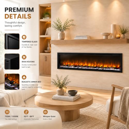 Image of Garvee 50 Inch Electric Fireplace, Modern Wall Mounted Fireplace Heater