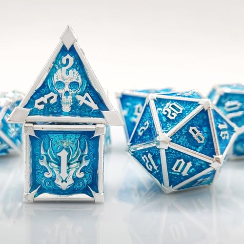 ORUZA DND Lot de 7 dés polyédriques en métal D&D, pour donjons et dragons RPG MTG TTRPG Pathfinder Jeux de rôle Jeux de table