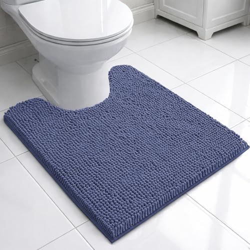 Image of LUXEHOME International Microfibre Chenille Contour Bath Mat for Bathroom, Anti Slip Super Absorbent Quick Dry Washable Bathroom Mats, Solid (Navy 47x47cm) Pack of 1