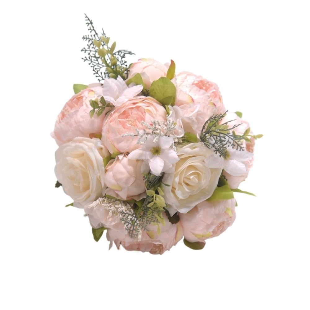 HUFFA Artificial Rose Wedding Bouquet - Elegant Fake Flower Decoration for Bride & Bridesmaids(KoreanPowder)
