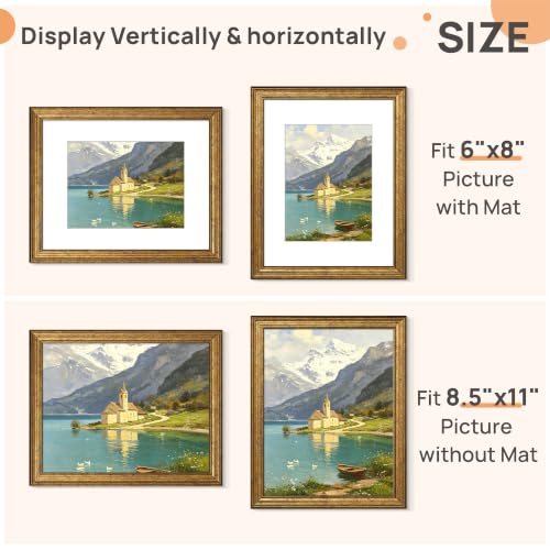 Image of upsimples 8.5 by 11 Picture Frame, Vintage Frames Decor, 1Pack Bronze | Fit 6x8 and 8.5x11 Photo, Wall or Tabletop Display, Antique-style Decoration, Rustic Farmhouse Decor, For Weddings