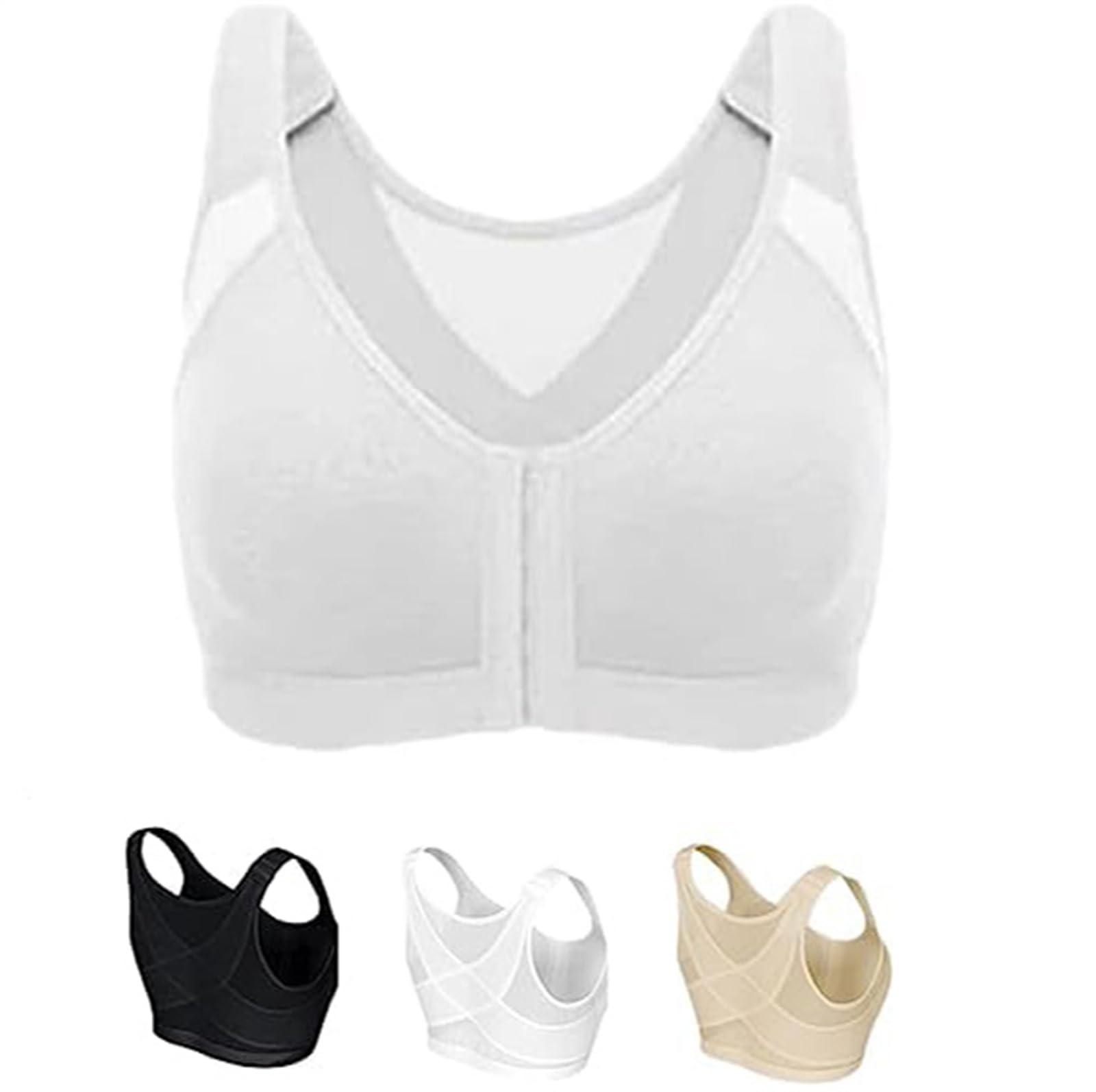 Women's White Bra For Seniors, Front Closure Breathable Skin-Friendly Cotton Bra, Bras For Older (,Xl)