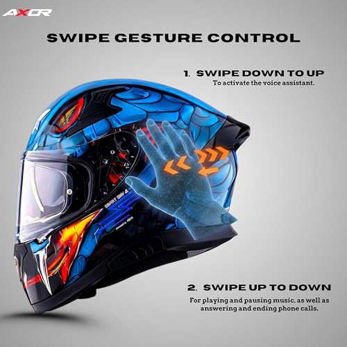 Image of Apex Venomous Smart Helmet - Bluetooth, High-Impact, Scratch-Resistant Visor, Sensor- Black Blue, M