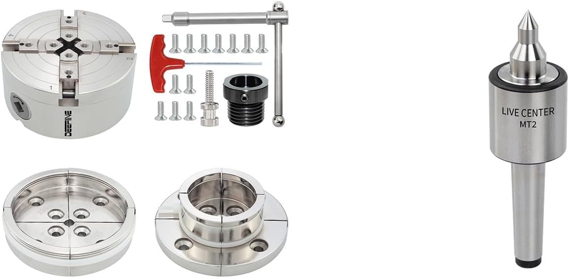 MT2 Live Tailstock Center for Lathe+4 Inch Wood Lathe Chuck Set 1" x 8 tpi thread & 3/4"x16TPI Adapter