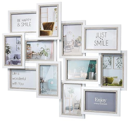 Kobolo Bilderrahmen-Collage - Big - Holz - weiß grau - 12 Bilder - 62x54...