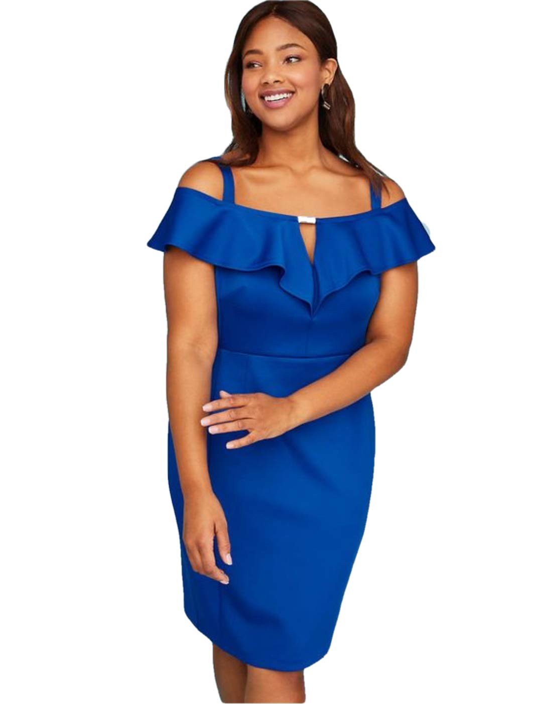 Lane Bryant Blue Scuba Off The Shoulder Sheath Dress, Blue, 18