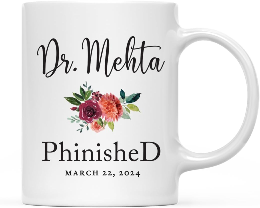 Andaz Press Personalized Custom 11oz. PhD Graduation Coffee Mug Gift, Dr. Phinished, 1-Pack Cups for Graduates Students Class of Doctorate Grad Diploma Class of 2026 Graduation Mug PhD Cup PhD Gifts