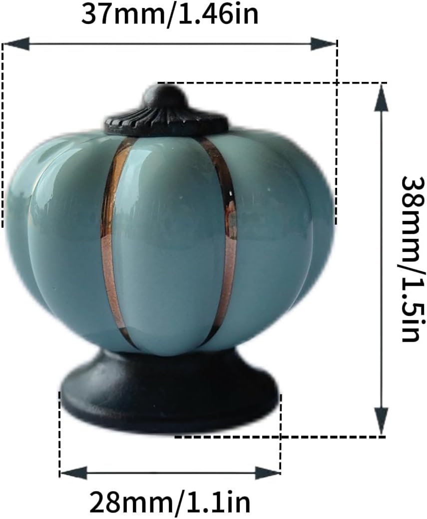 Vintage Ceramic Pumpkin Cabinet Knobs, Kitchen Cabinet Drawers Dresser Cupboard Pull Handles Door Pulls with 3 Kinds of Screws (4Pack, Sky Blue)