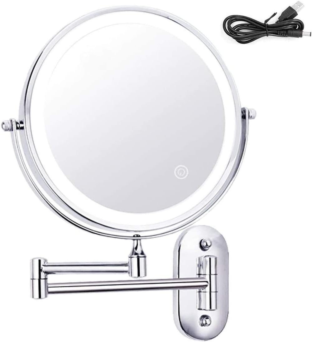 Makeup Mirror with Dimmable Lights Stainless Steel Magnifying Wall Bathroom Mirror Touch Screen 360deg
